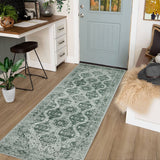 Garvee Persian Dark Green 2x6 Runner Rug Vintage Irregular Pattern Non Skid Washable Ultra-Thin Long Carpet for Indoor Bedroom Entryway Office Kitchen - Dark Green