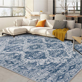 Garvee Persian Blue 8x10 Vintage Area Rug Irregular Medallion Ultra-Thin Non Slip Floral Print Indoor Mat for Living Room Dining Room Bedroom Farmhouse - Blue