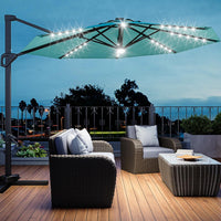 Garvee 10FT Outdoor Cantilever Umbrella Patio Umbrella Solar LED with Base Included, 360-Degree Rotation