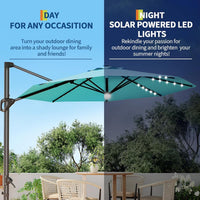 Garvee 10FT Outdoor Cantilever Umbrella Patio Umbrella Solar LED with Base Included, 360-Degree Rotation