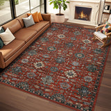 Garvee Area Rug 5x7 Washable, Soft Vintage Non-Slip Rug for Living Room Boho Low Pile Large Bedroom Rug, Farmhouse Indoor Floor Carpet Rugs for Dining Room Bedroom, Red - Red