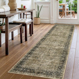 Garvee Persian Olive Brown 2x6 Runner Washable Rugs, Soft Vintage Distressed Non-Slip Hallway Runner, Retro Low Pile Kitchen Rugs for Bedroom Laundry Room - Olive Brown