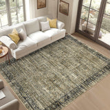 Garvee Persian Olive Brown 10x13 Area Rugs for Living Room Washable, Soft Vintage Distressed Large Bedroom Rugs Retro Indoor Floor Carpet, Low Pile Non-Slip Farmhouse Rugs for Dining Room - Olive Brown