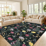 Garvee Floral 8x10 black Modern Living Room Rugs Large Flower Print Indoor Carpet with Non-Slip Backing, Stain-Resistant Contemporary Accent Rugs for Bedroom, Dining Room, Office - Black