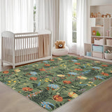 Garvee Floral 9x12 Green Large Washable Area Rugs 9x12 Easy Cleaning Dining Room Rugs, Farmhouse Floral Printed Accent Carpet, Foldable Thin Indoor Floor Cover for Bedroom, Living Room - Green