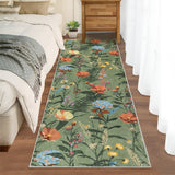 Garvee Floral 2x6 Green Washable Runner Rugs Narrow Floral Printed Hallway Rugs with Non-Slip Backing, Non-Shedding Indoor Carpet, Foldable Thin Floor Mat for Laundry, Bedroom - Green