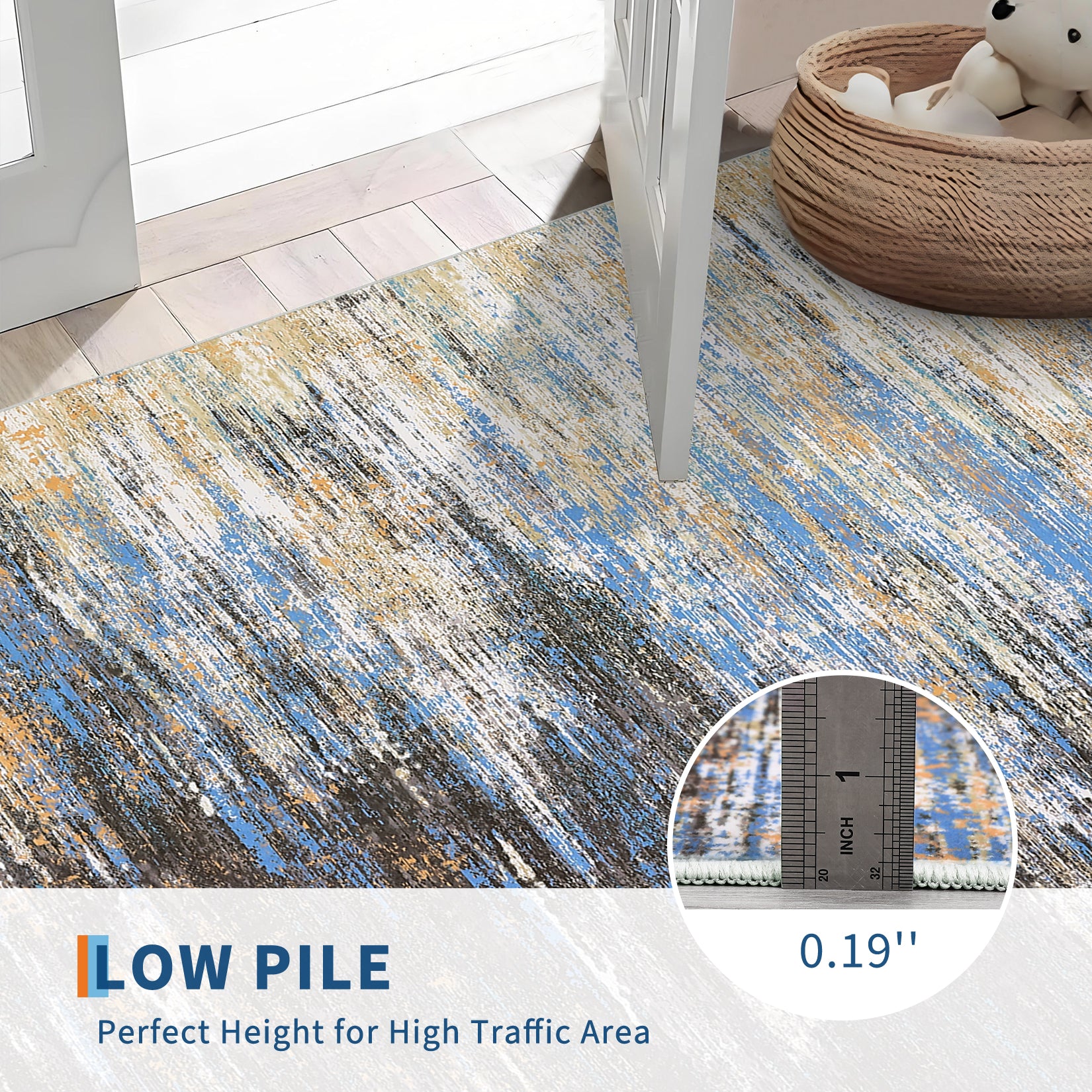 Garvee Modern Abstract Living Room Rug 8x10, Washable Area Rugs for Bedroom, Stain Resistant Non Slip Large Rug, Soft Indoor Carpet for Dining Room Table Home Decor, Blue/Brown