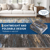 Garvee Modern Abstract Living Room Rug 8x10, Washable Area Rugs for Bedroom, Stain Resistant Non Slip Large Rug, Soft Indoor Carpet for Dining Room Table Home Decor, Blue/Brown