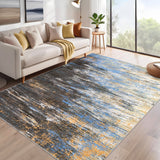Garvee Modern Abstract Living Room Rug 8x10, Washable Area Rugs for Bedroom, Stain Resistant Non Slip Large Rug, Soft Indoor Carpet for Dining Room Table Home Decor, Blue/Brown - Blue/Brown