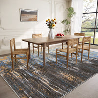 Garvee Modern Abstract Living Room Rug 8x10, Washable Area Rugs for Bedroom, Stain Resistant Non Slip Large Rug, Soft Indoor Carpet for Dining Room Table Home Decor, Blue/Brown