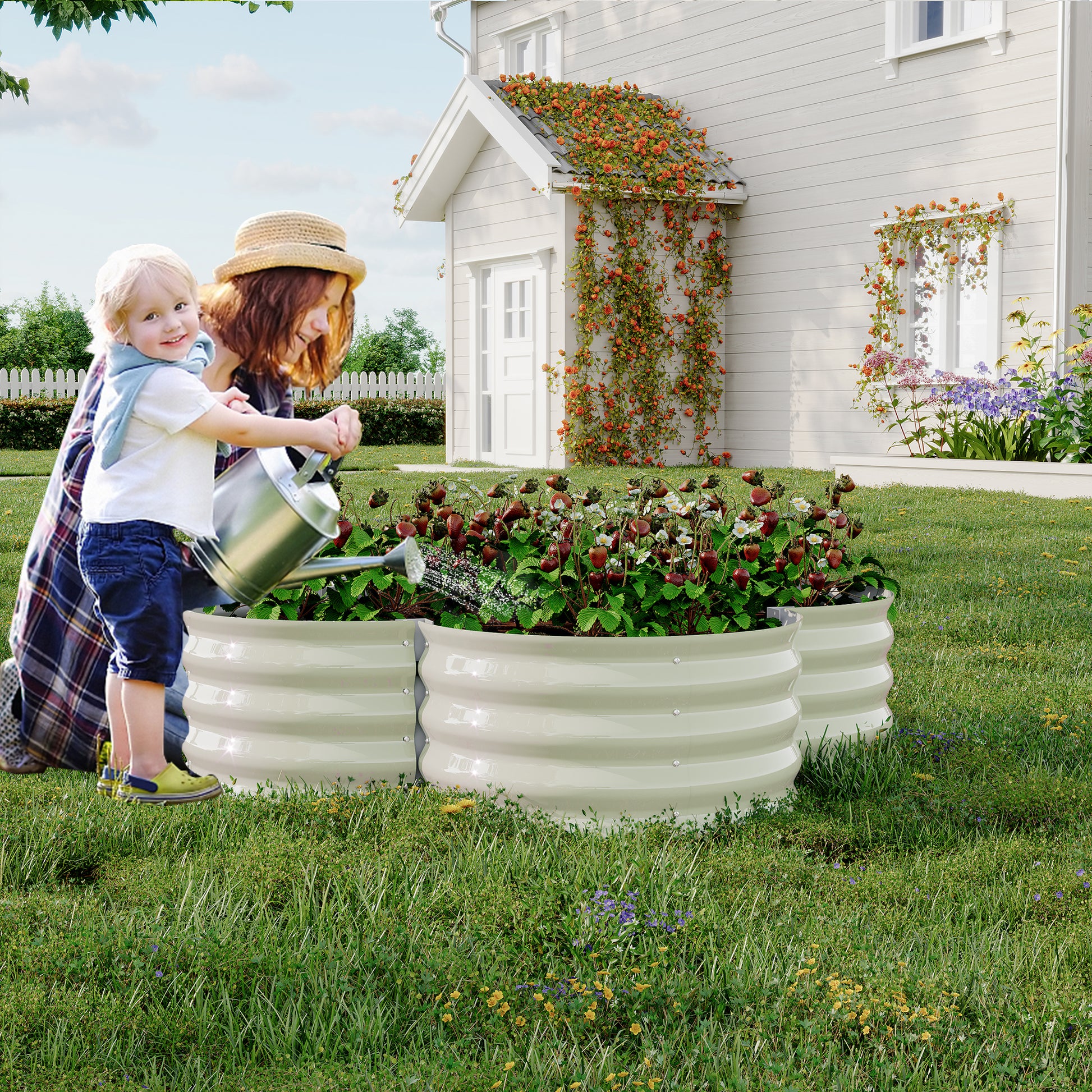 Garvee 2-Pack Galvanized Raised Garden Beds, 4' × 4' × 1' Metal Planter Boxes with Open Base, White
