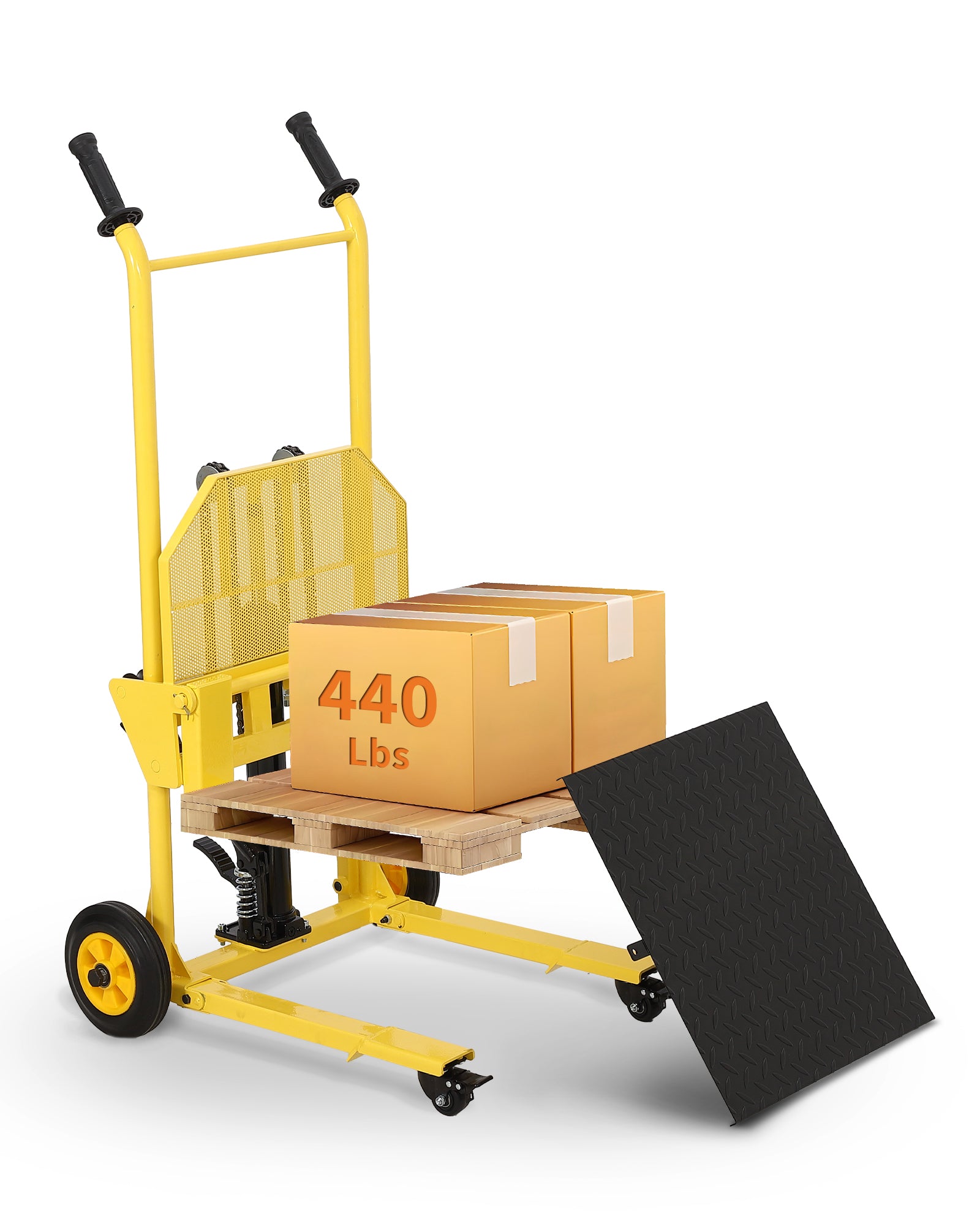Garvee Hydraulic Material Lift 440lbs Capacity Adjustable Forks 36" Max Lift Steel Platform Multifunctional Hand Truck for Warehouse