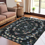Garvee Modern Floral Black 8x10 Area Rug Washable Rugs With Non-Slip Backing Stain Resistant Easy Cleaning Throw Carpet Non Shedding Low Pile Floor Cover For Living Room Bedroom Office Playroom - Black