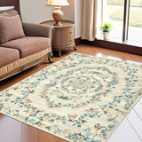 Garvee Modern Florla Beige 9x12 Area Rug Washable Rugs Soft Touch Throw Carpet Non Shedding Stain Resistant Throw Carpet With Non-Slip Backing For Bedroom Nursery Apartment Living Room - Beige