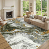 Garvee Large Dining Room Rugs 10x13 Abstract Printed Accent Rugs, Ultra-Soft Contemporary Floor Carpet, Foldable Thin Indoor Mat for Living Room, Bedroom, Office, Green - Green