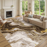 Garvee Modern Abstract Area Rugs 6x9 Machine Washable Accent Rugs, Non-Shedding Neutral Indoor Carpet, Foldable Thin Floor Mat for Kitchen, Bedroom, Living Room, Camel - Camel