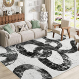 Garvee 8x10 Area Rug Black and White, Washable Abstract Living Room Bedroom Rugs Non Slip, Low Pile Ultra Thin Dining Room Carpet, Contemporary Accent Floor Cover for Office, Snake Print, Black - Black & White