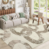 Garvee 10x13 Living Room Area Rugs, Soft Abstract Brown Snake Print Bedroom Rugs, Low Pile Non Slip Modern Dining Room Carpet, Ultra Thin Contemporary Foldable Mat for Home Office - Brown