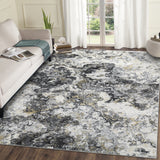 Garvee Washable 9x12 Area Rugs for Living Room, Soft Abstract 9x12 Large Rugs for Bedroom, Ultra Thin Non Slip Modern Floor Carpet for Dining Room Office,Low Pile Foldable Mat, Grey, 9'x12' - Gray