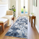 Garvee Abstract Runner Rug 2x6, Washable Non Slip Kitchen Runner, Soft Modern Low Pile Area Rugs for Hallway, Indoor Contemporary Accent Carpet for Bathroom Laundry, Blue - Blue