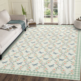 Garvee Green Large Area Rugs 8x10, Botanical Floral Washable Rugs for Living Room, Soft Non Slip Farmhouse Bedroom Rugs, Ultra Thin Low Pile Floor Carpet for Home Office Apartment - Green