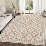 Garvee Living Room Rugs 9x12 Washable, Botanical Floral Non Slip Area Rug for Bedroom, Soft Large Carpet for Dining Room Office, Indoor Modern Floor Cover with Butterflies Print, Taupe - Camel