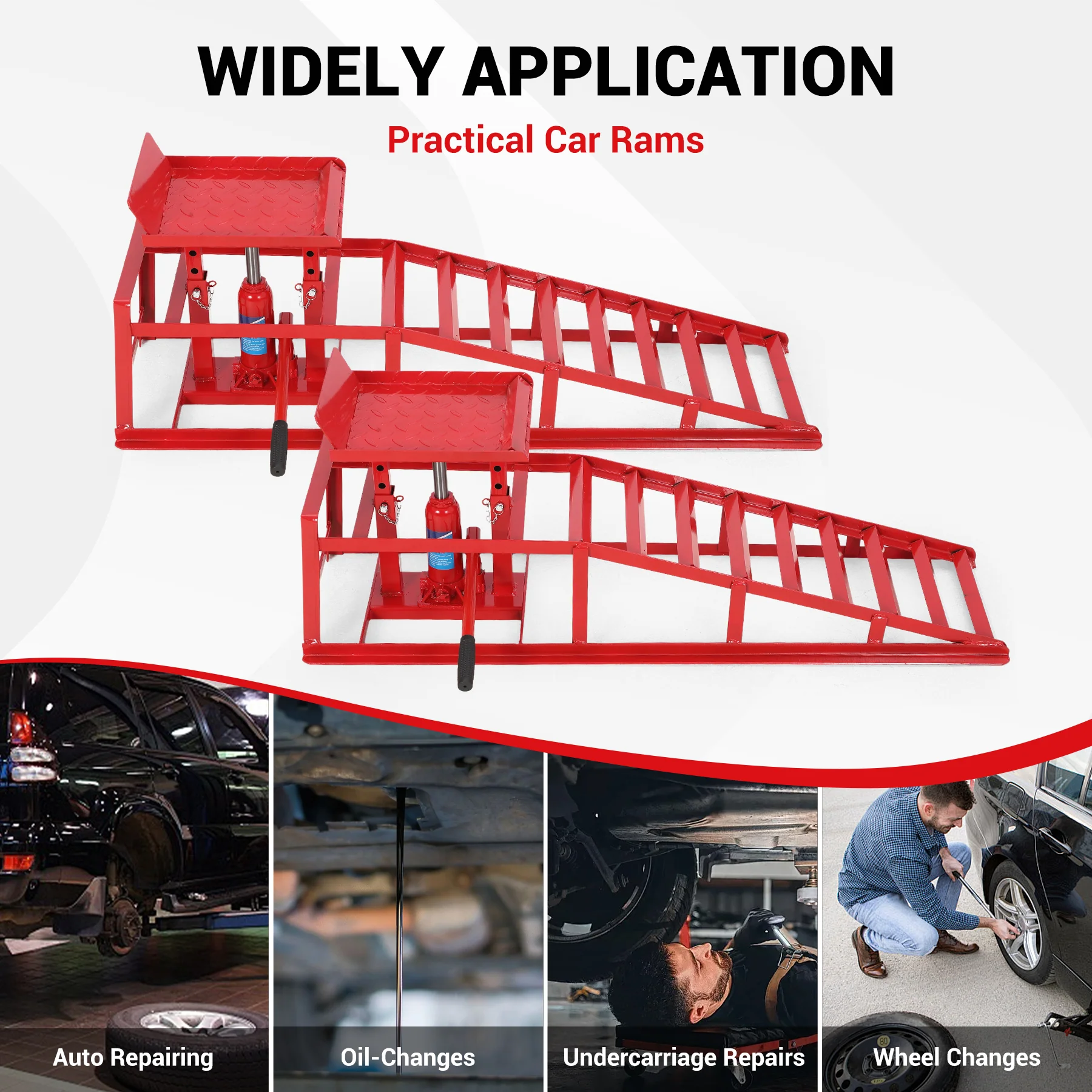 Garvee 2PCS Auto Car Truck Service Ramps Lifts,12000lbs(5T) Garage Car Lift Hydraulic Ramps,Portable Car Ramps for Oil Changes High Lift,Lift Repair Frame Lift Height Adjust 9.8"-15" (Red)