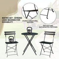Garvee 3-Piece Folding Patio Bistro Set, Powder-Coated Metal Table and 2 Chairs for Balcony, Porch, Garden, Small Outdoor Spaces,Black