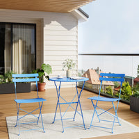 Garvee 3-Piece Folding Patio Bistro Set, Powder-Coated Metal Table and 2 Chairs for Balcony, Porch, Garden, Small Outdoor Spaces,Blue