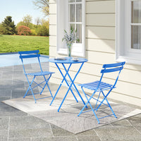 Garvee 3-Piece Folding Patio Bistro Set, Powder-Coated Metal Table and 2 Chairs for Balcony, Porch, Garden, Small Outdoor Spaces,Blue