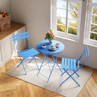 Garvee 3-Piece Folding Patio Bistro Set, Powder-Coated Metal Table and 2 Chairs for Balcony, Porch, Garden, Small Outdoor Spaces,Blue