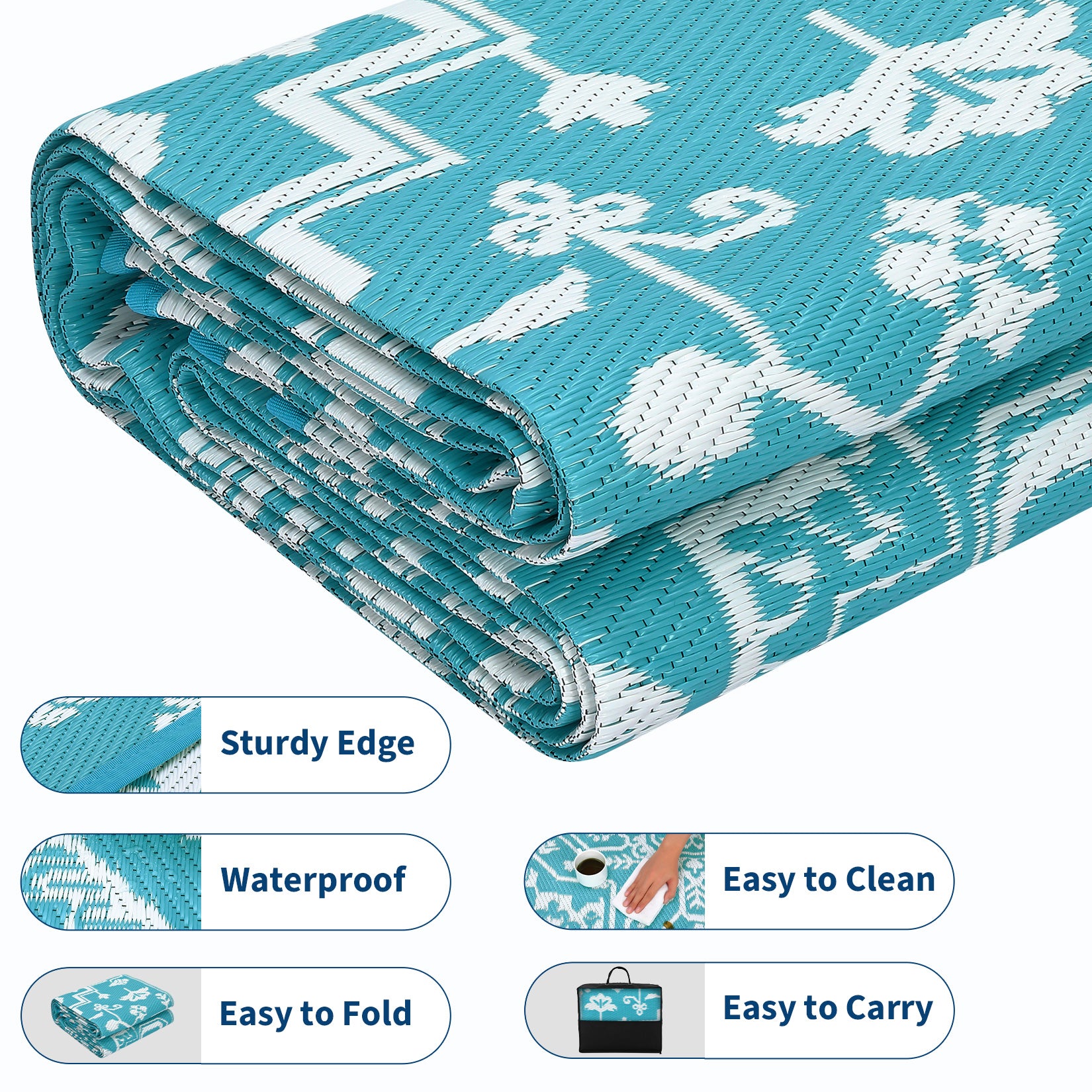 Garvee Outdoor Patio Rug 8x10 Waterproof Reversible Medallion Pattern Polypropylene Foldable Lightweight with Stakes for Backyard Deck