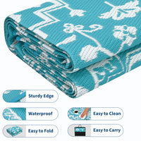 Garvee Outdoor Patio Rug 8x10 Waterproof Reversible Medallion Pattern Polypropylene Foldable Lightweight with Stakes for Backyard Deck