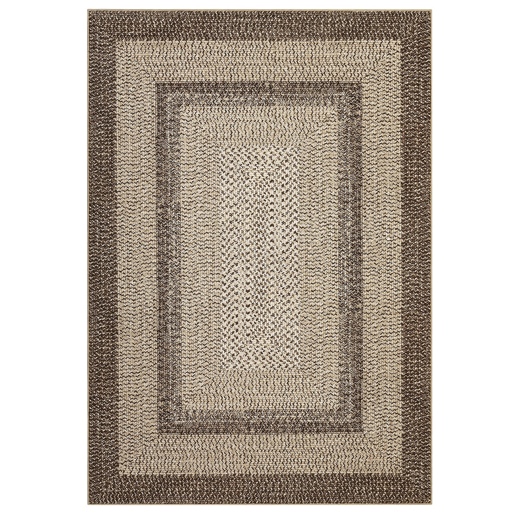 Garvee Bordered Natural 5x7 Area Rugs Braided Printed Throw Rug with Non-Slip Backing, Modern Bordered Accent Carpet, Foldable Low Pile Floor Cover for Bedroom, Living Room