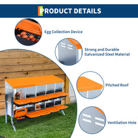 Garvee Chicken Nesting Box 10-Hole Roll Away Egg Laying Box with Lid, Heavy-Duty Galvanized Steel, Rustproof, Orange, with Bracket Legs