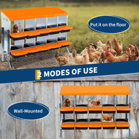 Garvee Chicken Nesting Box 10-Hole Roll Away Egg Laying Box with Lid, Heavy-Duty Galvanized Steel, Rustproof, Orange, with Bracket Legs