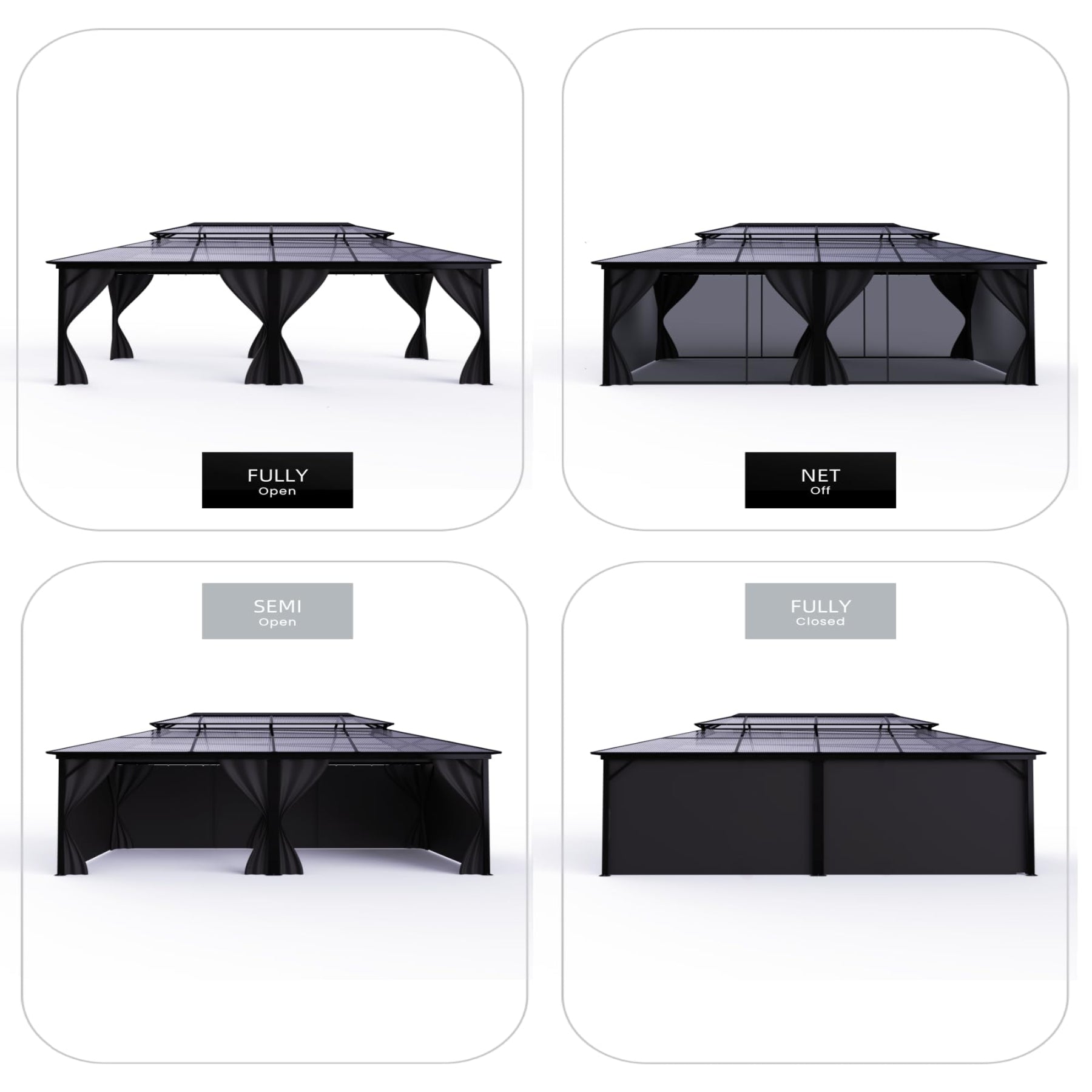 Garvee Hardtop Gazebo 12'x20' Double Polycarbonate Roof Aluminum Alloy Frame Curtains & Net Gray Patio Deck Backyard