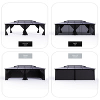 Garvee Hardtop Gazebo 12'x20' Double Polycarbonate Roof Aluminum Alloy Frame Curtains & Net Gray Patio Deck Backyard