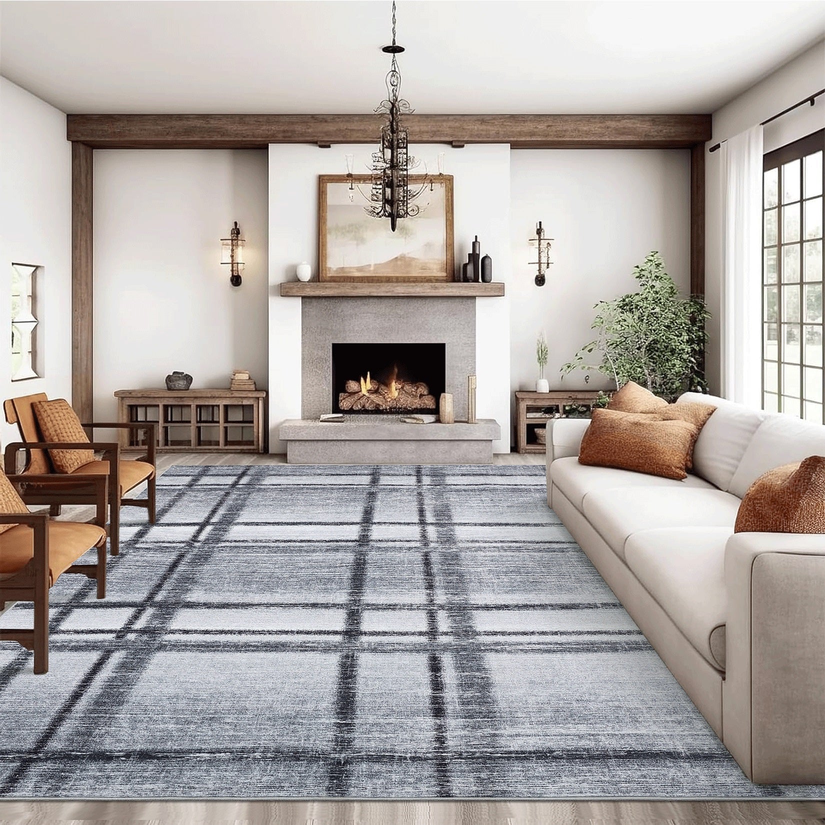 Garvee 10x13 Large Grey Rugs for Living Room, Washable Modern Geometric Area Rug for Bedroom, Soft Non Slip Accent Dining Room Carpet, Low Pile Ultra Thin Rugs for Playroom Nursery