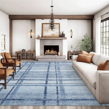 Garvee Washable Blue Area Rug for Living Rooom, 8x10 Geometric Modern Large Non Slip Carpet for Bedroom, Contemporary Low Pile Ultra Thin Dining Room Rugs, Accent Textured Home Office Floor Cover