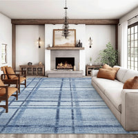 Garvee Washable Blue Area Rug for Living Rooom, 8x10 Geometric Modern Large Non Slip Carpet for Bedroom, Contemporary Low Pile Ultra Thin Dining Room Rugs, Accent Textured Home Office Floor Cover