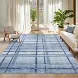 Garvee Washable Blue Area Rug for Living Rooom, 8x10 Geometric Modern Large Non Slip Carpet for Bedroom, Contemporary Low Pile Ultra Thin Dining Room Rugs, Accent Textured Home Office Floor Cover - Blue