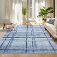 Garvee Washable Blue Area Rug for Living Rooom, 8x10 Geometric Modern Large Non Slip Carpet for Bedroom, Contemporary Low Pile Ultra Thin Dining Room Rugs, Accent Textured Home Office Floor Cover