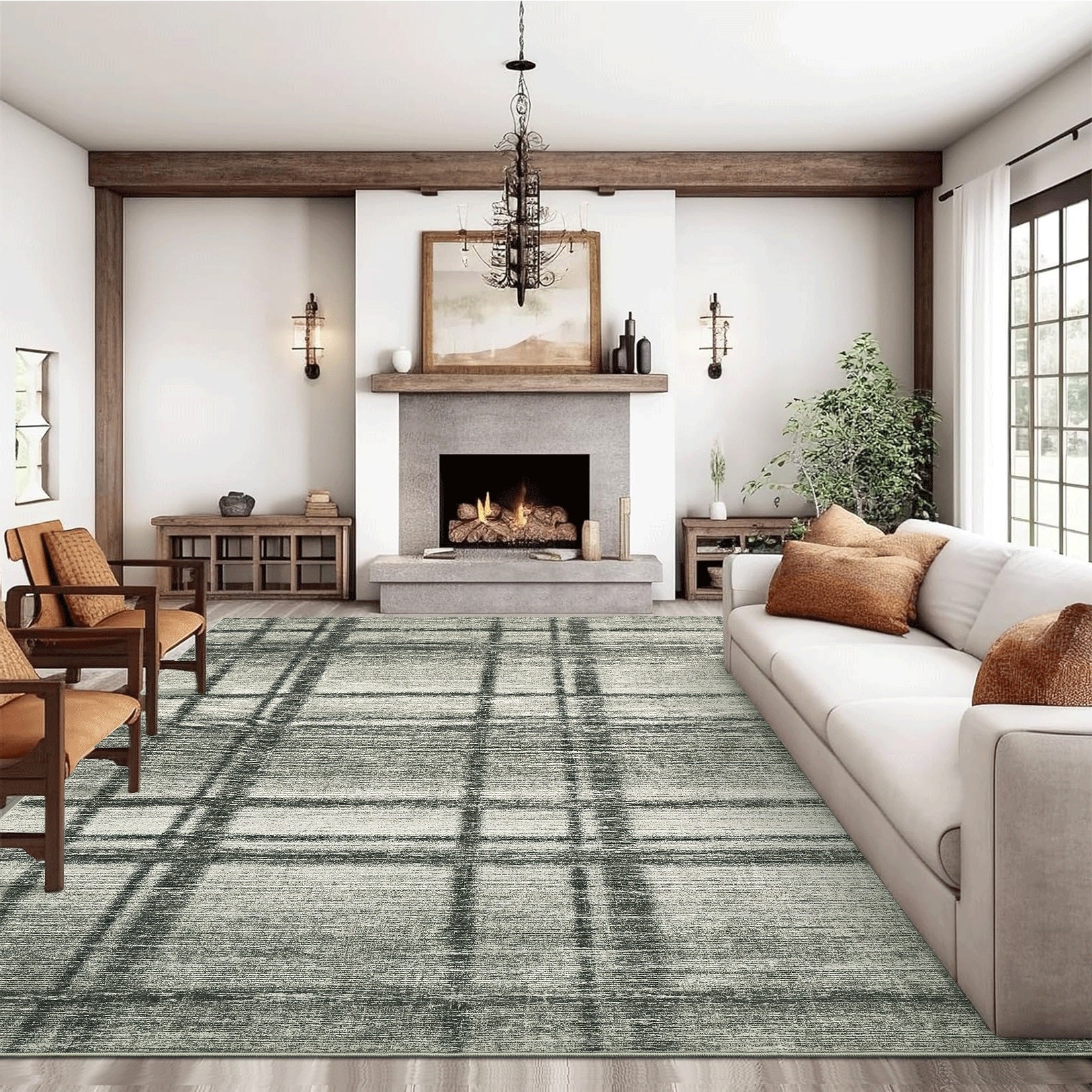Garvee 8x10 Modern Living Room Rugs, Soft Non Slip Geometric Area Rug for Bedroom, Washable Low Pile Large Under Table Dining RoomCarpet, Accent Textured Floor Cover Playroom Nursery, Light Green