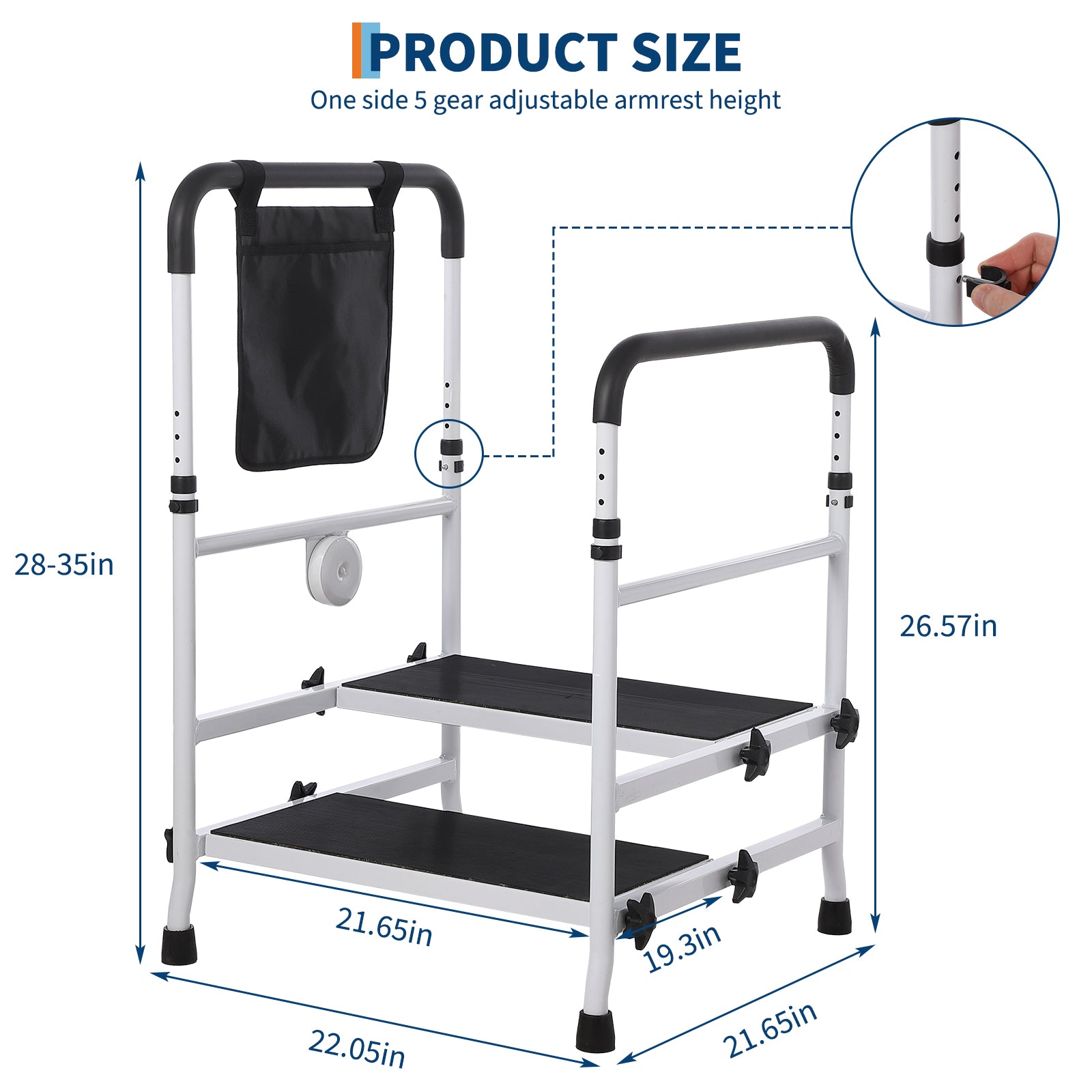 Garvee 2-Step Stool with Dual Handrails 440 lbs Capacity, Heavy Duty Safety Step Stool with Non-Slip Platform & Rubber Feet for Seniors, Bedside, Bathtub, RV