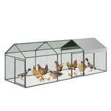 Garvee Metal Chicken Coop with Waterproof and Anti-UV Cover, 120" x40" x40" Large Chicken Run with 3 Doors, Outdoor Hen House for Yard, Walk In Poultry Cage for Rabbit Duck Goose, Silver