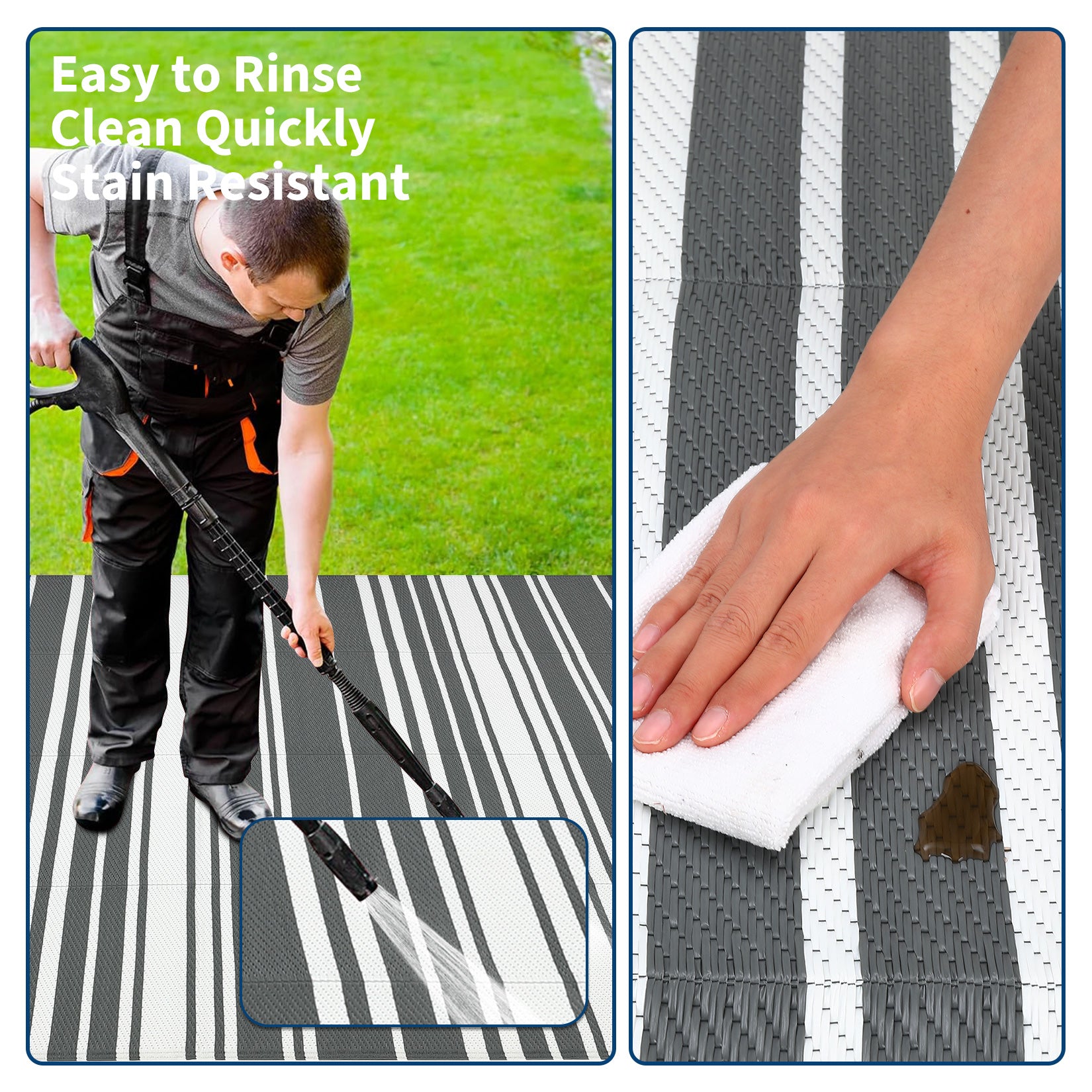 Garvee Outdoor Grey 8x10 Rug Waterproof Foldable Plastic Straw UV-Resistant Heat-Sealed Edges with Carry Bag for Patio Deck Picnic Beach