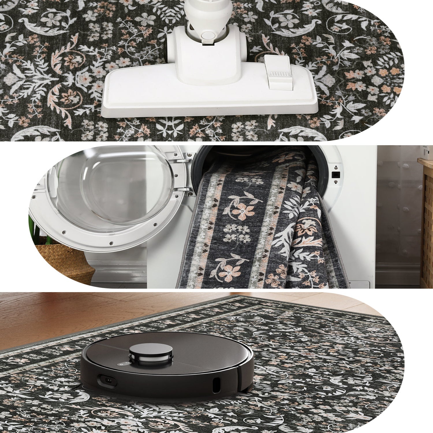 Garvee Vintage Floral Washable Rug with Non Slip Rubber Backing, Soft Low Pile Polyester, Non Shedding Foldable Accent Mat for Living Rooms