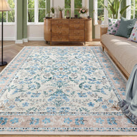 Garvee Washable Rug for Living Rooms, Vintage Floral Rug with Non Slip Rubber Backing, Soft Thin Low Pile Carpet, Indoor Non Shedding Floor Covering, Foldable Printed Accent Mat