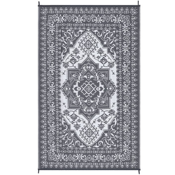 Garvee Outdoor Grey & White 9x18 Plastic Straw Rug, Waterproof Stain Resistant Reversible for Camping, Garden, Backyard, RV, Patio